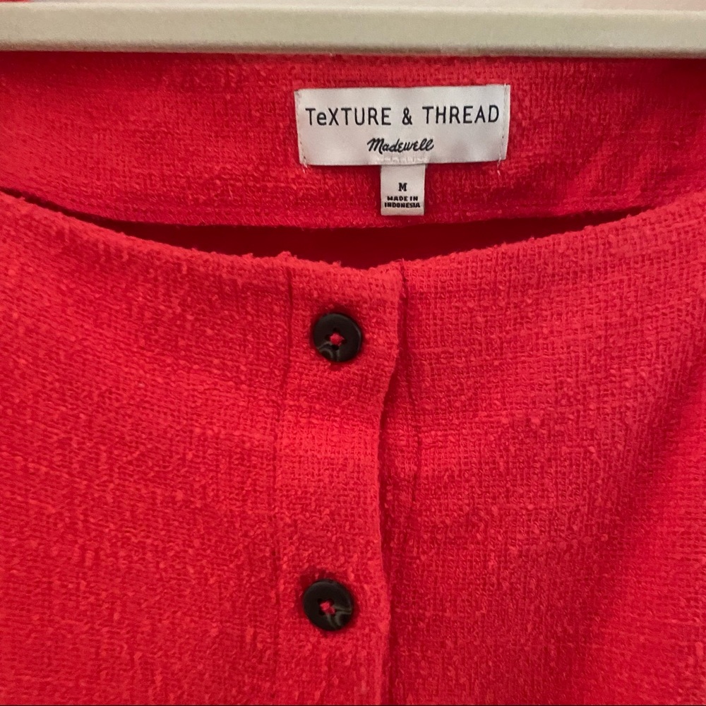 Madewell Texture And Thread Button Front Red Top … - image 6